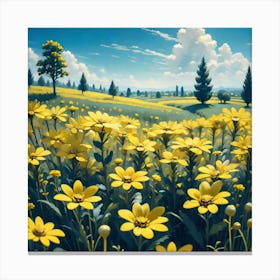 Yellow Flowers In A Field 42 Canvas Print