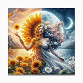 Sunflowers And Moon Canvas Print