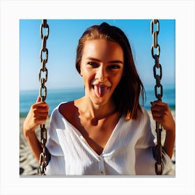 Young Woman On A Swing Canvas Print
