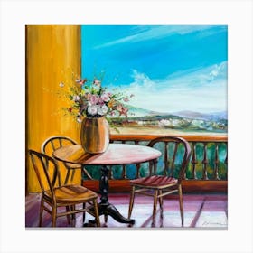 Table With Flowers and table and chairs Canvas Print