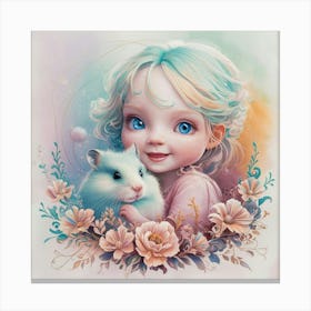 Little Girl With Hamster 1 Canvas Print