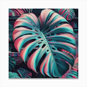 Glitch Large Monstera leaf, Glitch art 6 Canvas Print