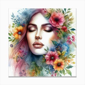 Beautiful Woman With Flowers Canvas Print