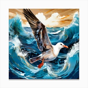 Seagull In The Ocean Canvas Print