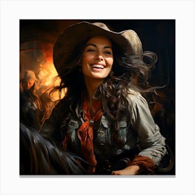 Cowgirl In Cowboy Hat Canvas Print