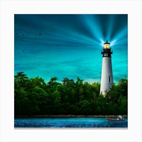 Lighthouse At Night Canvas Print