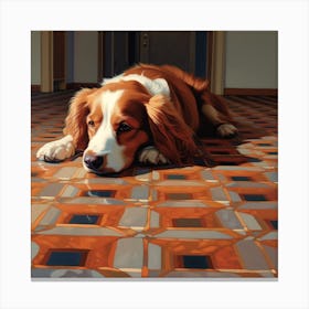 Dog Laying On A Tile Floor Canvas Print