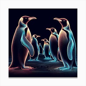 Penguins In Neon Canvas Print