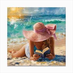 Seaside Serenity The Woman In The Pink Ribbon Hat (1) 1 Canvas Print