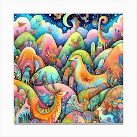 Colorful Animals In The Night Sky Canvas Print