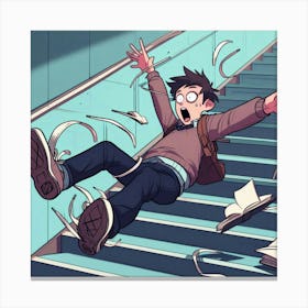 Boy Falling Down The Stairs Canvas Print