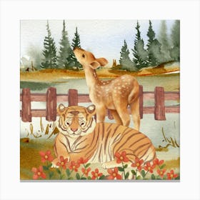 Tiger And Deer Canvas Print