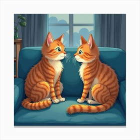 A Maine Coon Cat And A Teenager Watching A Movie On The Couch, Watercolor 1 Canvas Print