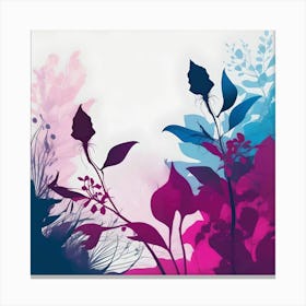 Botanical Illustration Silhouette, Fuchsia, Blue and White Canvas Print