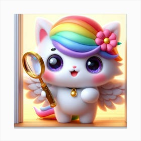 Unicorn Cat, caticorn With Magnifying Glass Canvas Print