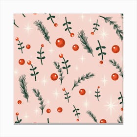 Happy Holidays Foliage Pink Canvas Print