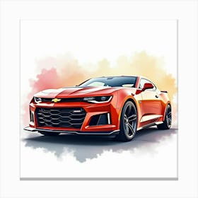 Chevrolet Camaro Zl1, Colorful Watercolor Background, No Signature Or Logo 1 Canvas Print