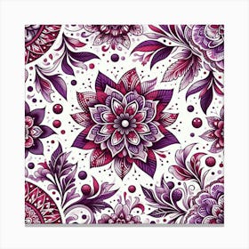 Batik, Purple And Red Floral Pattern 2 Canvas Print