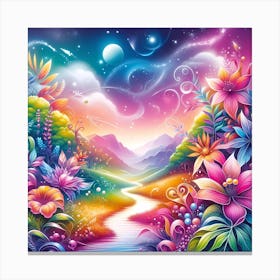 Colorful Landscape With Flowers Canvas Print