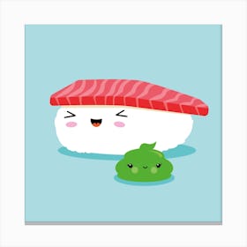 Best Friends Kawaii Sushi Nigiri Square Canvas Print