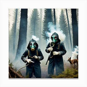 Gas Masks In The Woods 1 Canvas Print