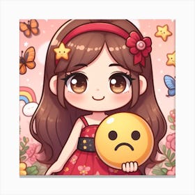 Cute Girl Holding Emoji 3 Canvas Print