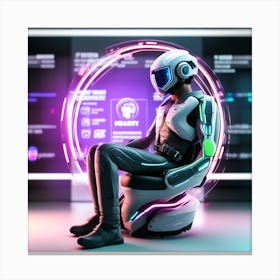 The Image Depicts A Stronger Futuristic Suit For Military With A Digital Music Streaming Display 13 Canvas Print