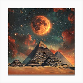 Egyptian Pyramids And Moon, retro collage Canvas Print