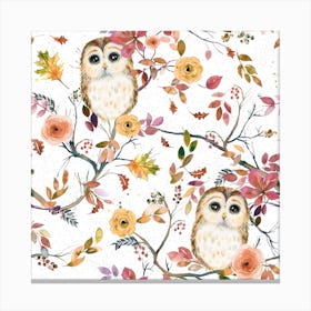 Owls Tree Autumn Square Canvas Print