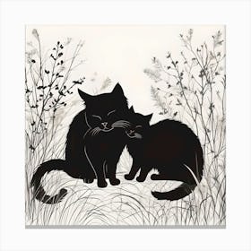 Cuddly Cats In The Garden, Black & White Canvas Print