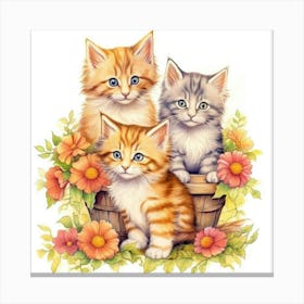 Three Kittens In A Basket Canvas Print