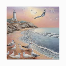 Seashore and seagulls 1 Canvas Print