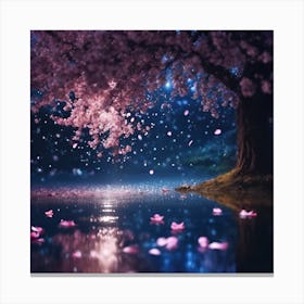 Midnight Cherry Blossom Petals on the Lake Canvas Print