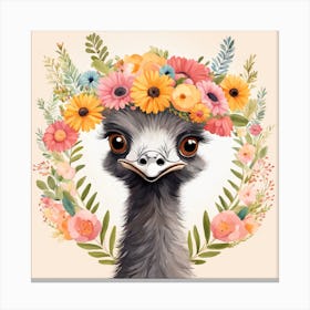 Floral Baby Ostrich Nursery Illustration (26) Canvas Print