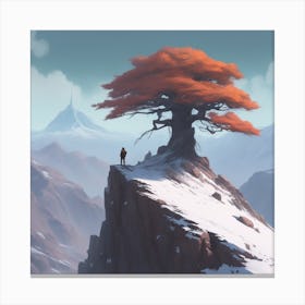 Tree On A Mountain Canvas Print