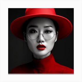 Asian Woman In Red Hat 1 Canvas Print