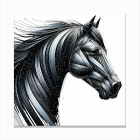 Black Horse Head - Abstract Line Art Illustration 70 Canvas Print