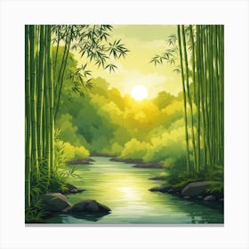 A Stream In A Bamboo Forest At Sun Rise Square Composition 249 Canvas Print