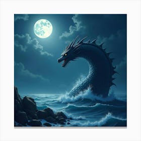 A Legendary Sea Serpent Rising From The Depths Of A Moonlit Ocean 1 Canvas Print