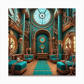 Steampunk Bedroom Luxury Cubism Style Canvas Print