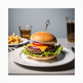 Hamburger On A Plate 55 Canvas Print