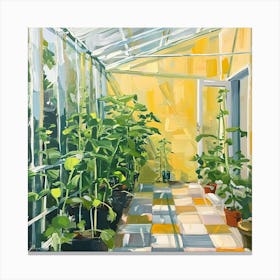 Plants In The Greenhouse Yellow Checkerboard 1 Canvas Print