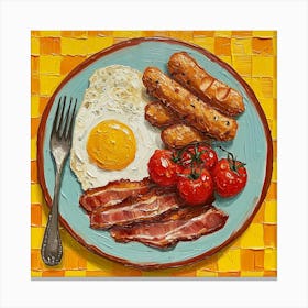 Full English Breakfast Yellow Checkerboard 1 Canvas Print