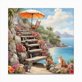 Cat On The Beach 3 Canvas Print