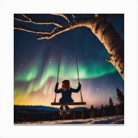 Girl admiring the Northern Lights Canvas Print