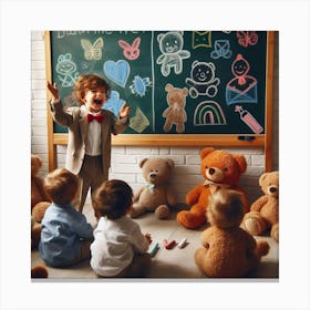 Children In Classroom With Teddy Bears Canvas Print