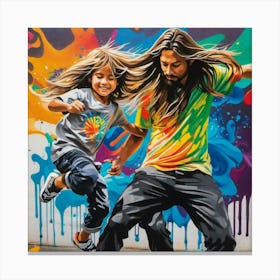 Man with daughter color splash jump  Canvas Print