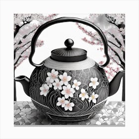 Firefly An Intricate Beautiful Japanese Teapot, Modern, Illustration, Sakura Garden Background 31673 Canvas Print