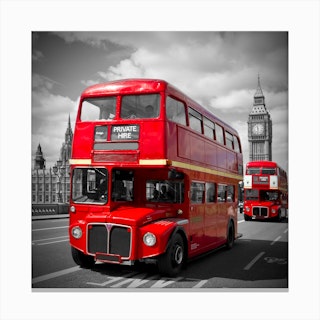 London Red Buses on Westminster Bridge Canvas Print
