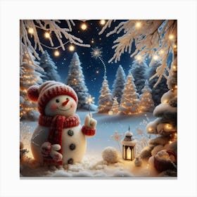 Snowman In The Snow Canvas Print